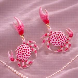 Pink Crab Dot Gold Earrings | Coastal Summer Ocean Jewelry |Beach Vacation Cute